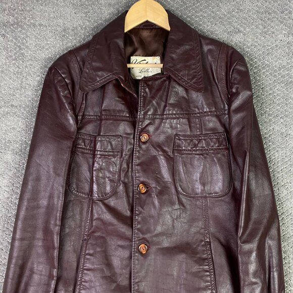 Vintage 70s Victoria Leather Jacket Men's Small Oxblood Burgundy Fight Club Pimp - Picture 4 of 11